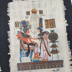 Egyptian Wall Hanging Papyrus Center Giza Unframed Egypt Pharaon Set of 2